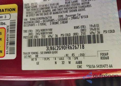 2015 Lincoln Mkz z USA, uszkodzony, nr VIN 3LN6L2G90FR626718